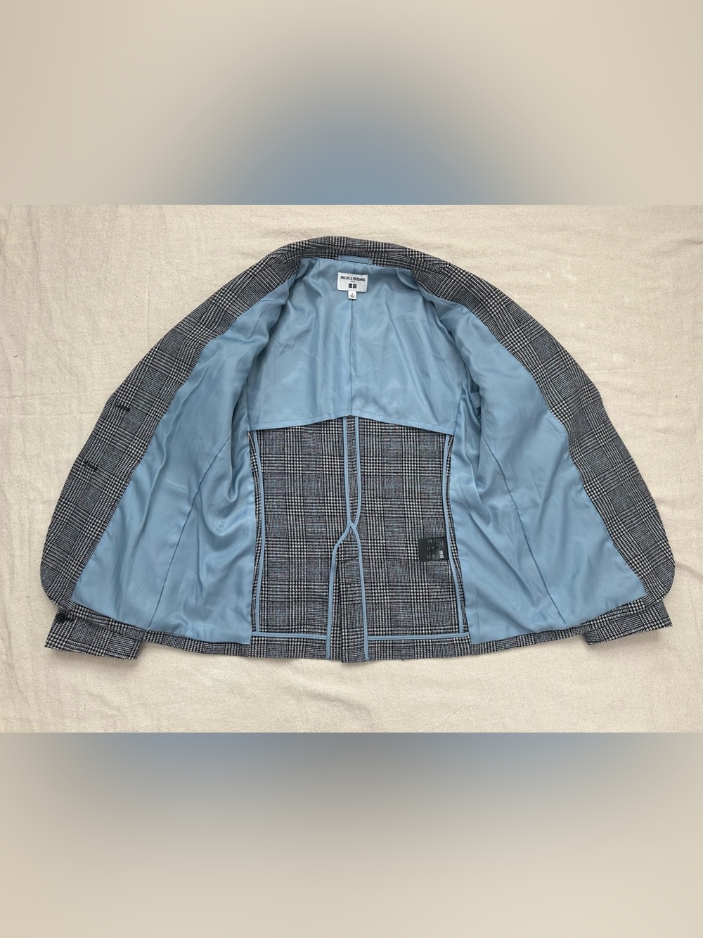 Ines De La Fressange x UNIQLO Wool Blend Glen Plaid Blazer Jacket Blue Accent M - Picture 8 of 12